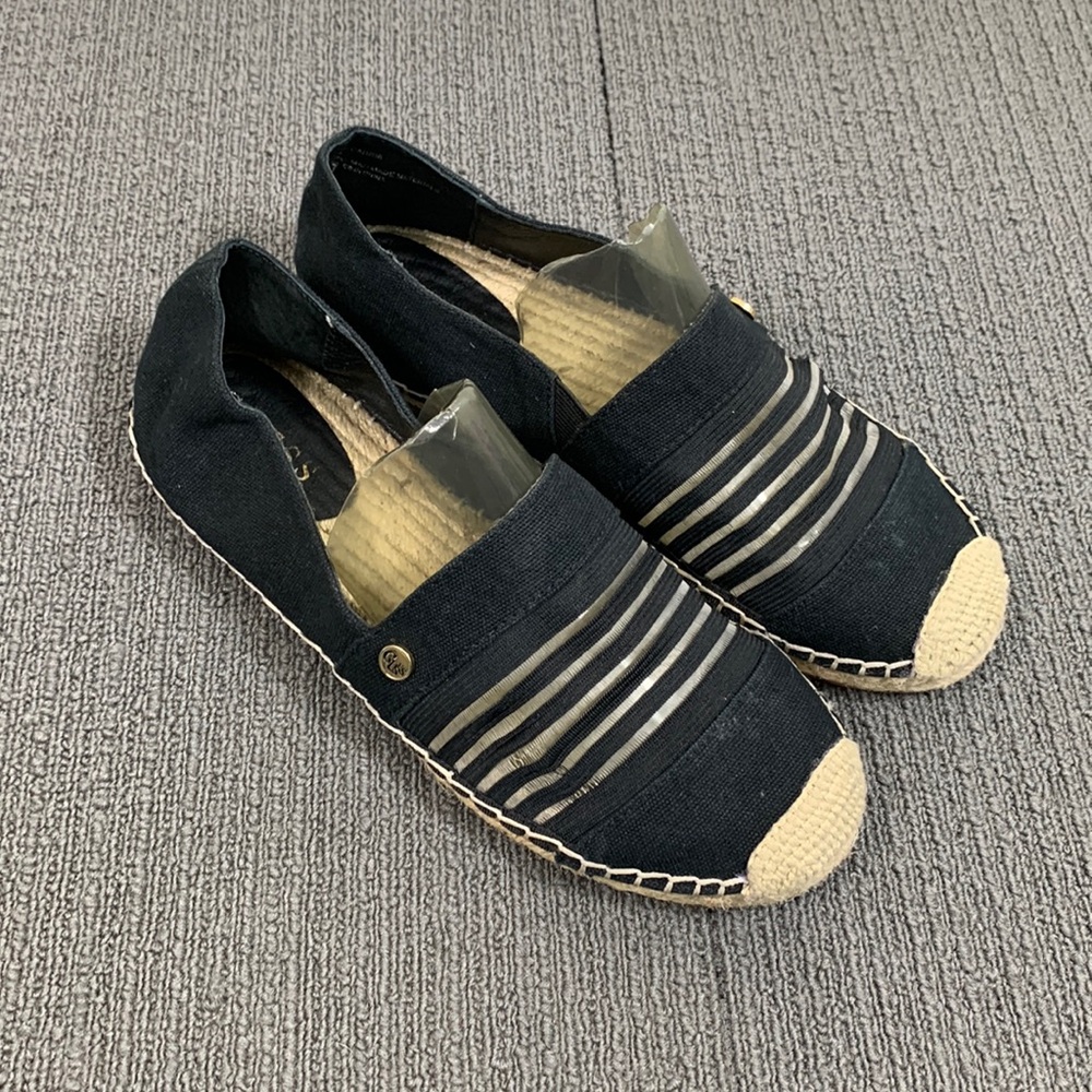 Guess Carrie Espadrille Flats Womens Size 9 Black Mesh Slip on Sandal Loafers
